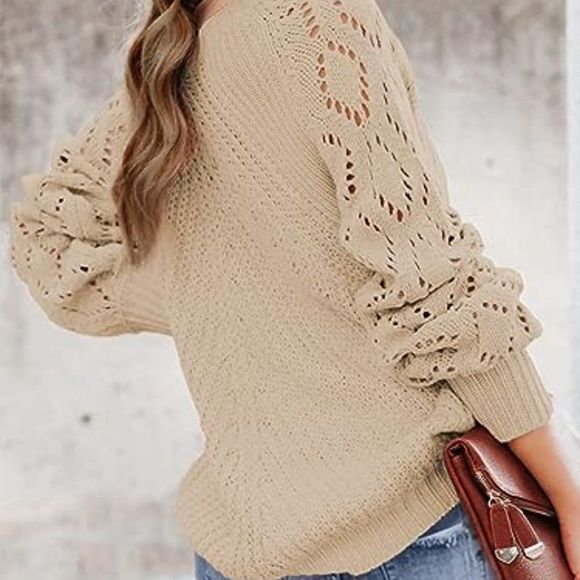 Girls Crochet Long Sleeve Crewneck Pullover Sweaters Kids Fall Winter Knit Jumpe - Picture 4 of 4